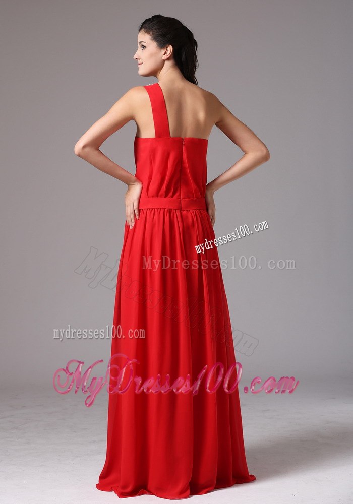 One shoulder Ruched Dropped Dresses For Bridesmaid in Red
