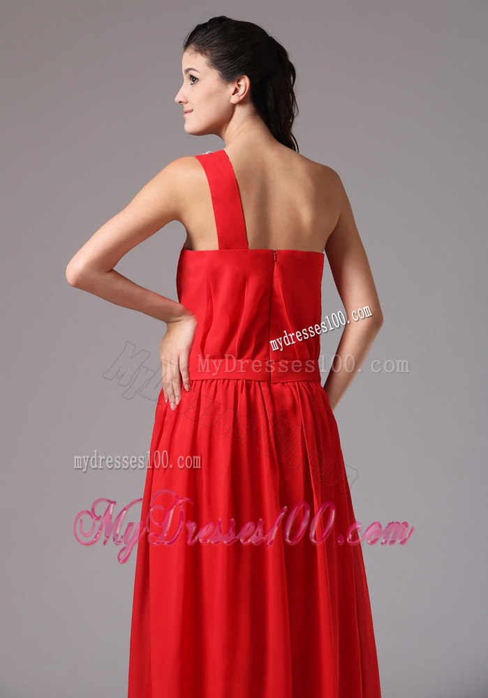 One shoulder Ruched Dropped Dresses For Bridesmaid in Red