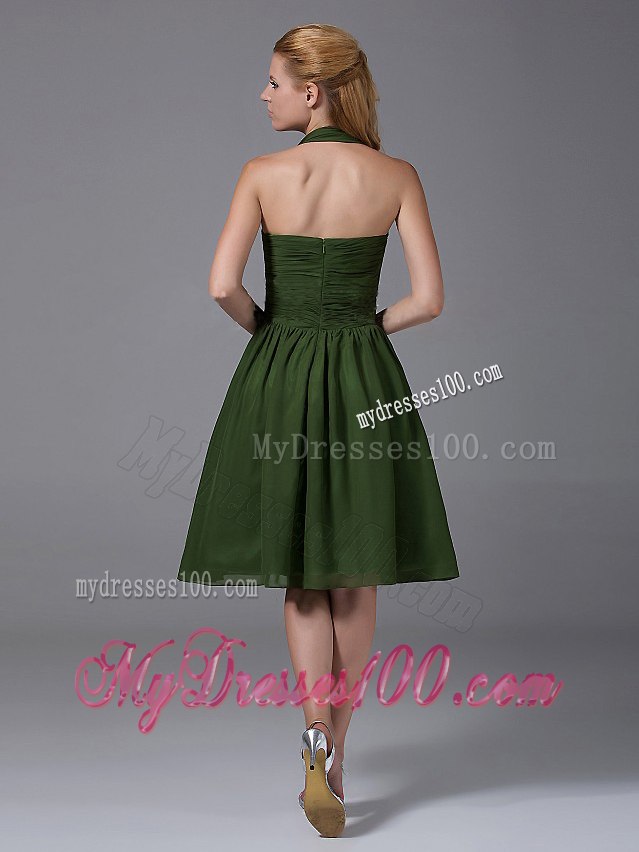 Dark Green Sweetheart Halter Pleated Maid of Honor Dress Short