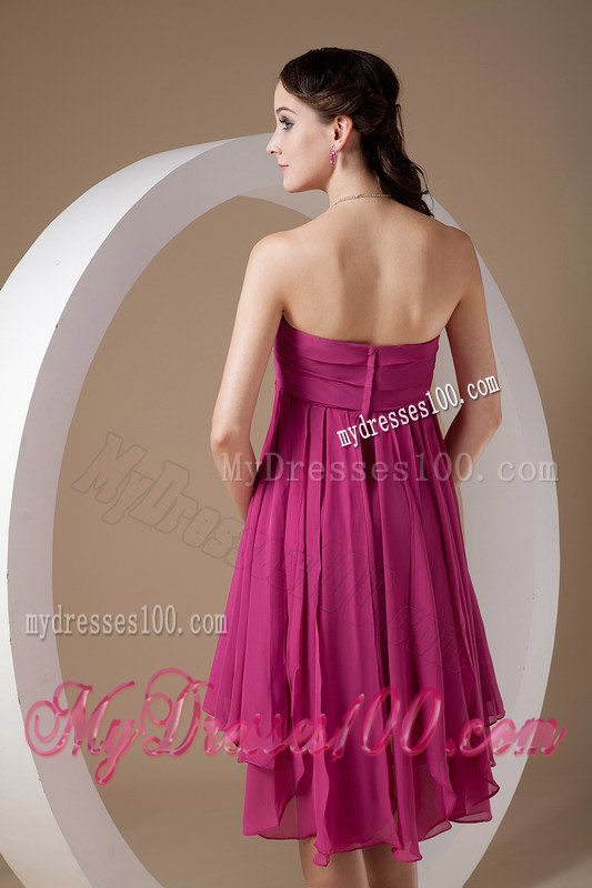 Exclusive Hot Pink Empire Cocktail Dress Strapless Chiffon Hand Made Flowers Mini-length