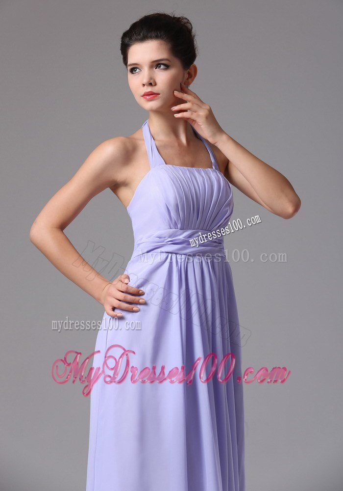 Halter Lavender Pleated Empire Dresses For Bridesmaid for Long