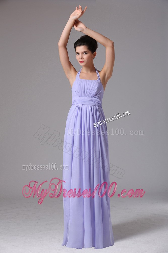 Halter Lavender Pleated Empire Dresses For Bridesmaid for Long