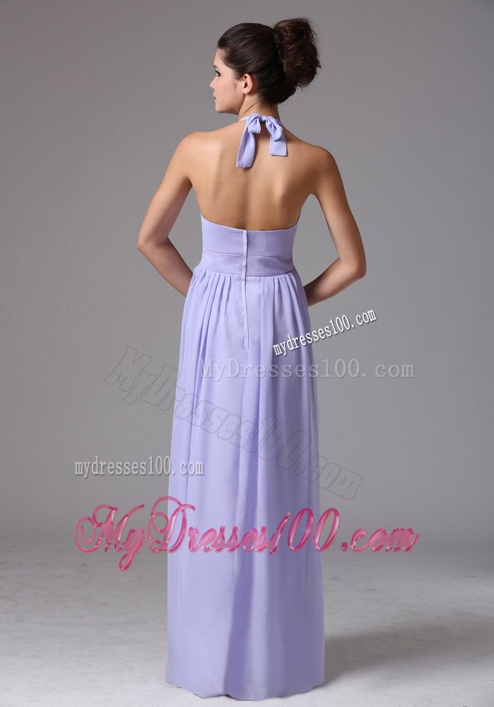 Halter Lavender Pleated Empire Dresses For Bridesmaid for Long