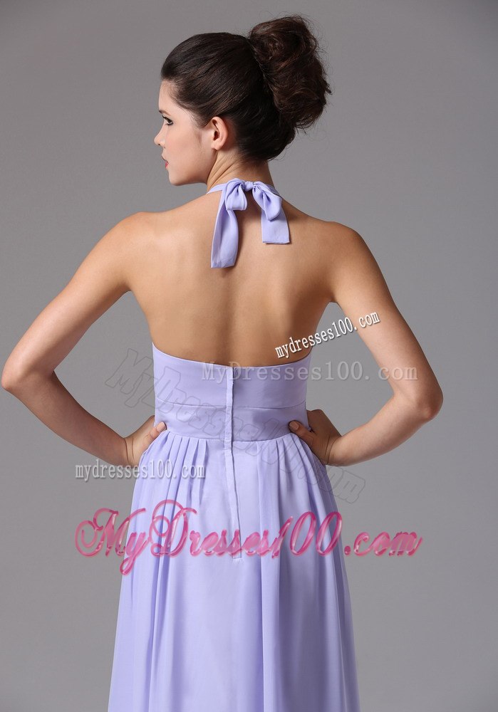 Halter Lavender Pleated Empire Dresses For Bridesmaid for Long