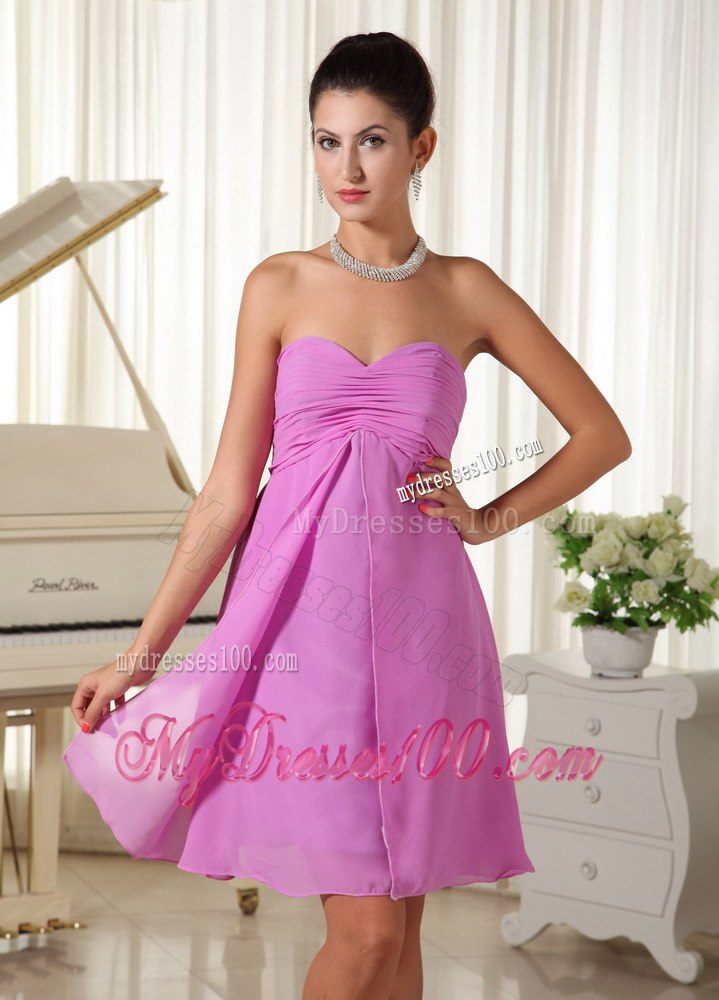 Lavender Dresses For Bridesmaid with Sweetheart Ruching Mini-length