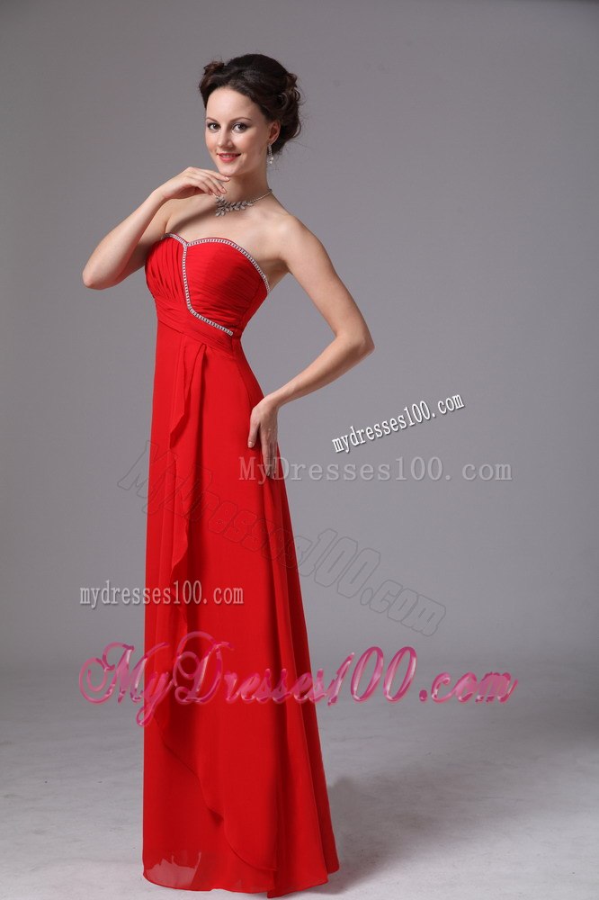 Sweetheart Beading Ruched Maid of Honor Dress with Ruffles in Red