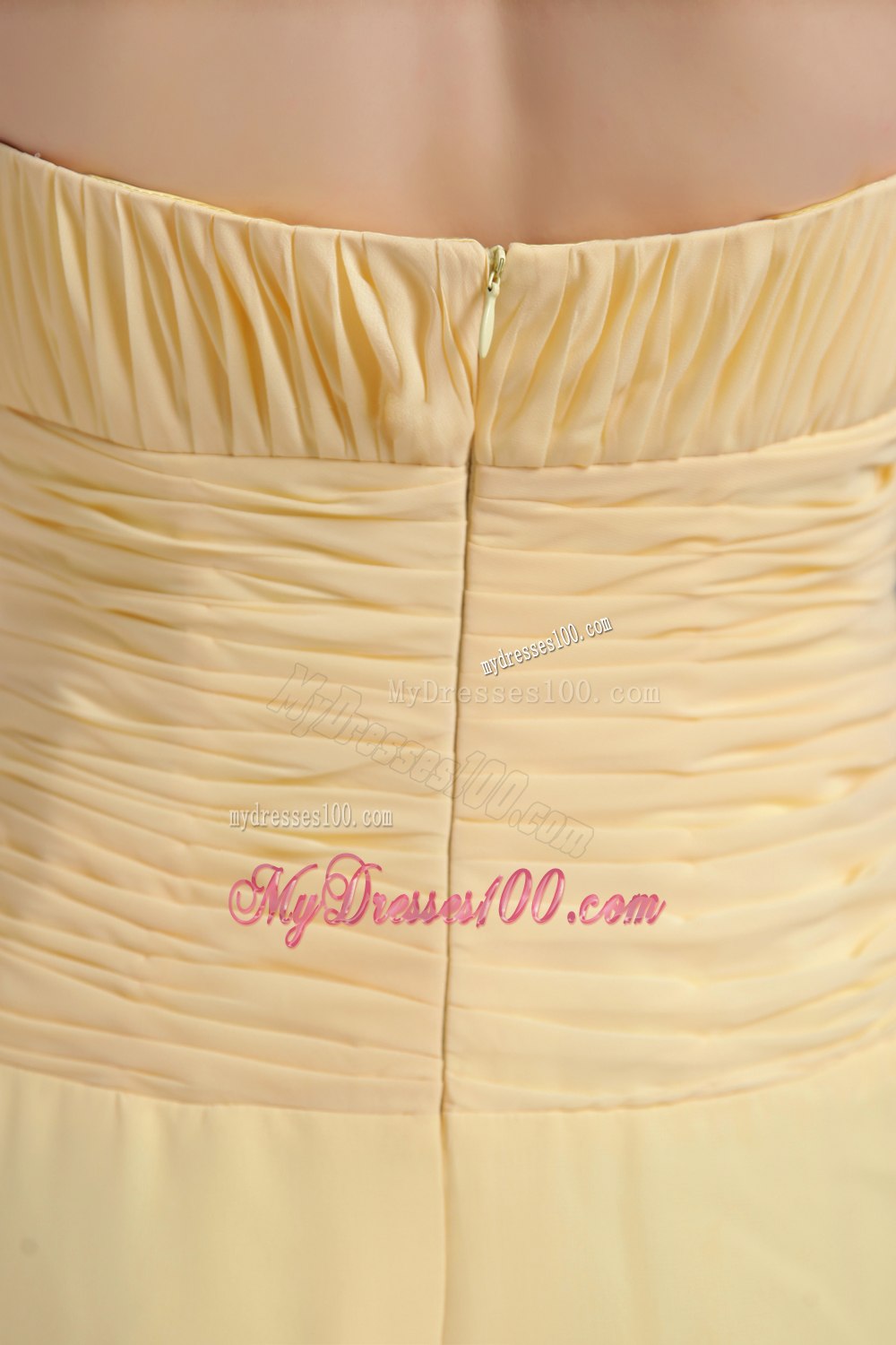 Strapless Floor Length Empire Pleated Dresses For Bridesmaid in Yellow