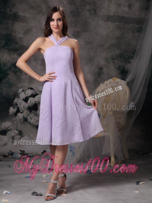 Lilac Halter Cheap Junior Bridesmaid Dress with Zipper Up back