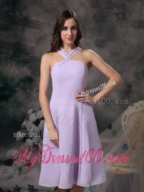 Lilac Halter Cheap Junior Bridesmaid Dress with Zipper Up back