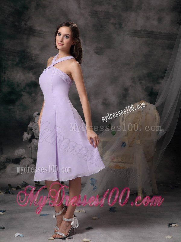 Lilac Halter Cheap Junior Bridesmaid Dress with Zipper Up back