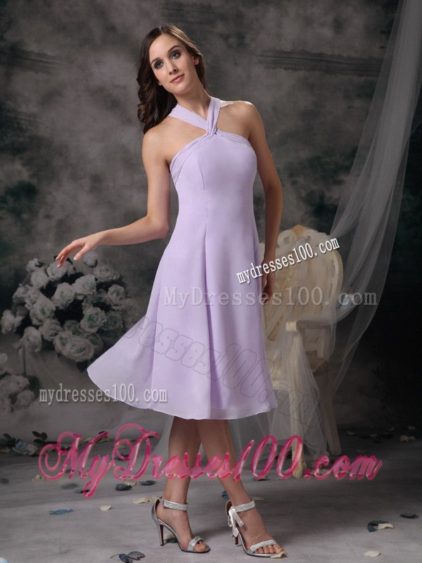 Lilac Halter Cheap Junior Bridesmaid Dress with Zipper Up back