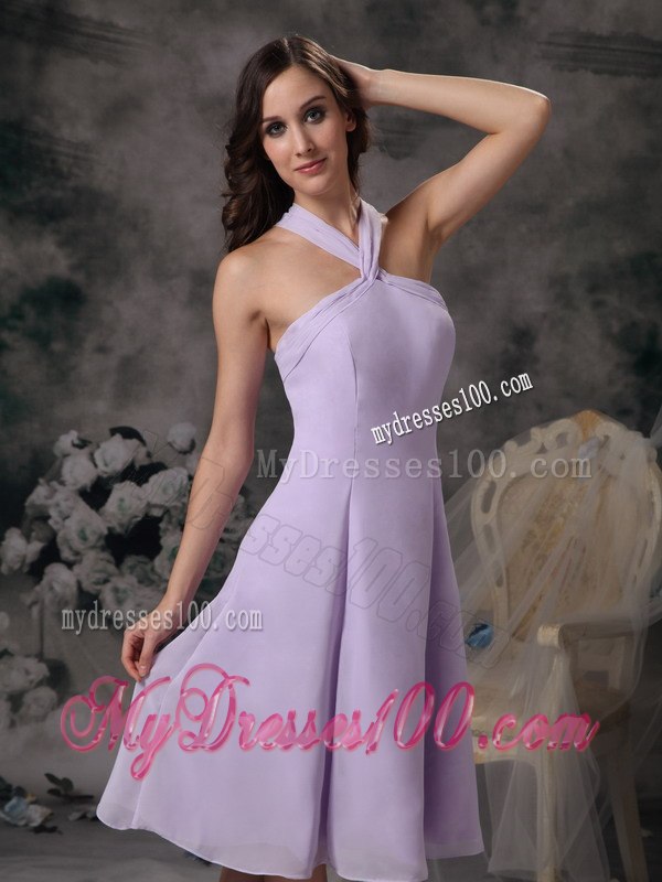 Lilac Halter Cheap Junior Bridesmaid Dress with Zipper Up back