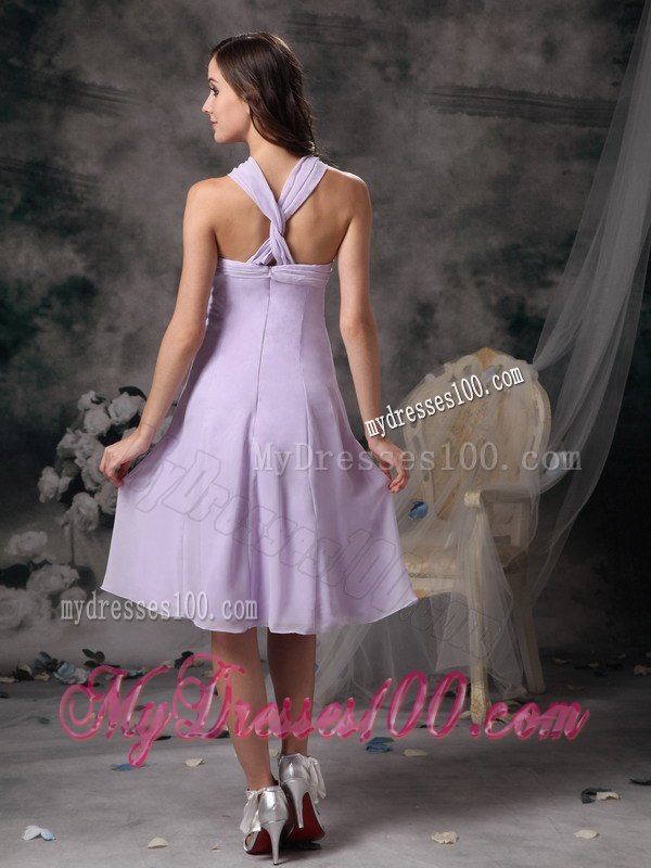 Lilac Halter Cheap Junior Bridesmaid Dress with Zipper Up back