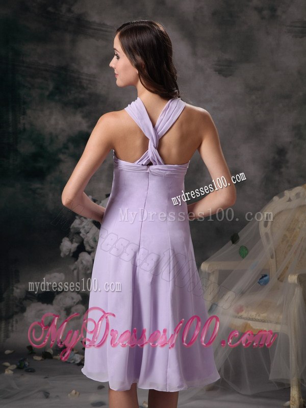 Lilac Halter Cheap Junior Bridesmaid Dress with Zipper Up back