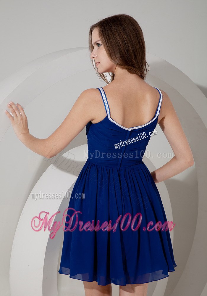Royal Blue Straps V-neck Mini-length Chiffon Maid of Honor Dress