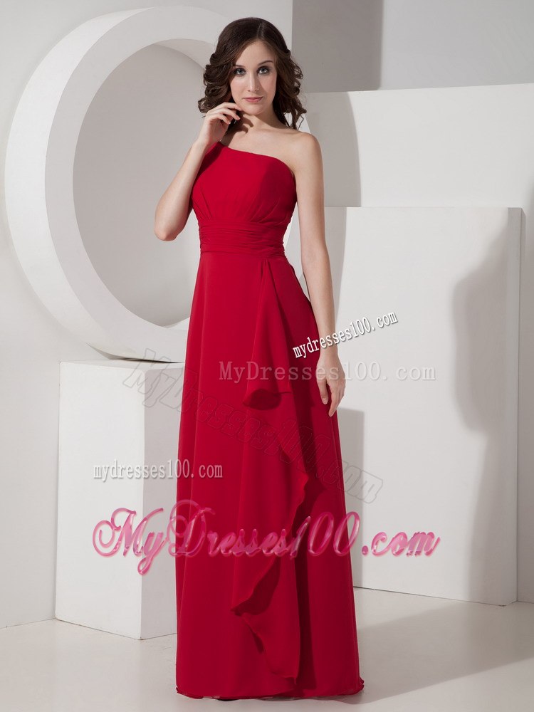 Red One Shoulder Dresses For Bridesmaid with Asymmetric Ruffles