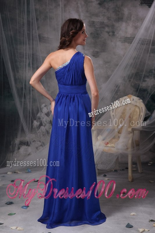 Royal Blue One-shoulder Pleated Dresses For Bridesmaid with Sash