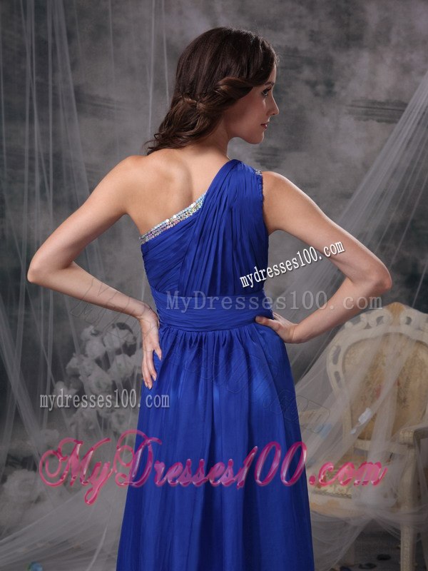 Royal Blue One-shoulder Pleated Dresses For Bridesmaid with Sash
