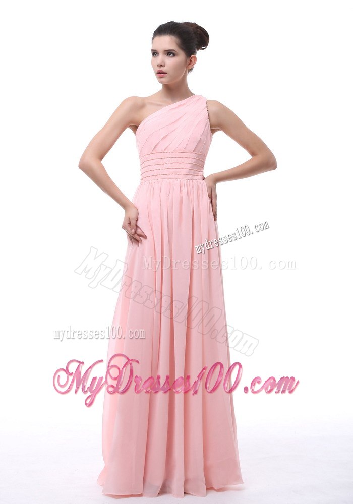 Baby Pink Single Shoulder Beaded Princess Dresses For Bridesmaid