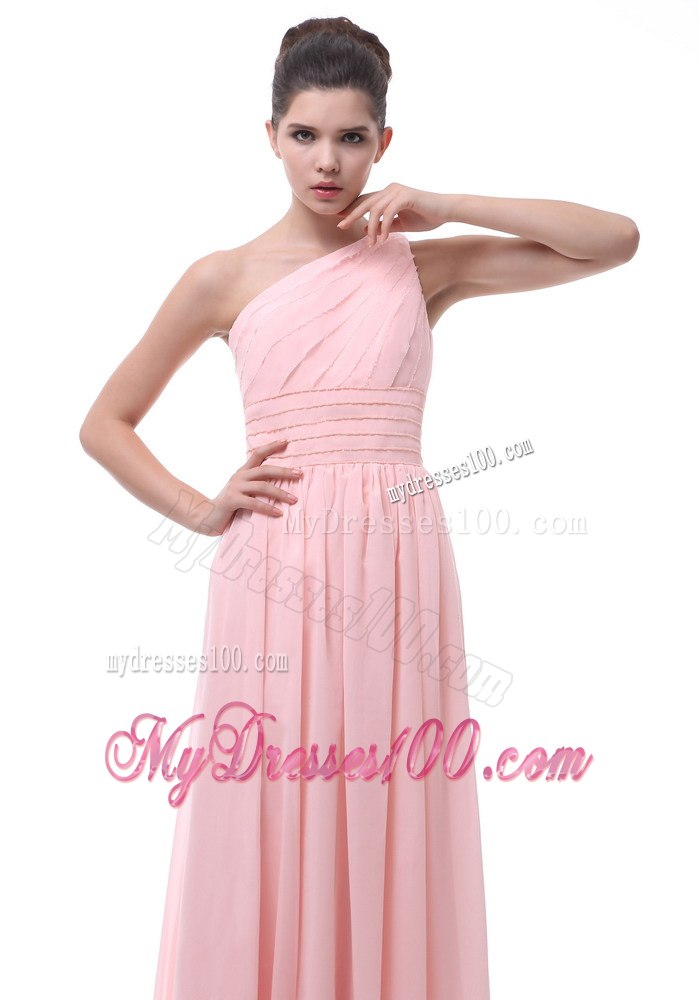 Baby Pink Single Shoulder Beaded Princess Dresses For Bridesmaid
