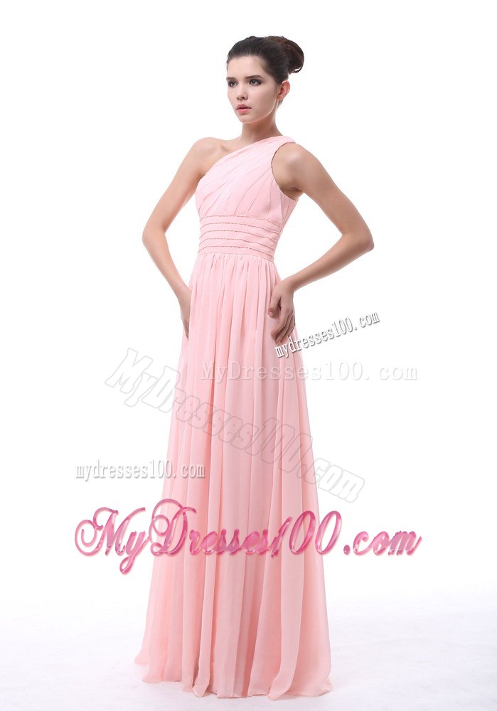 Baby Pink Single Shoulder Beaded Princess Dresses For Bridesmaid