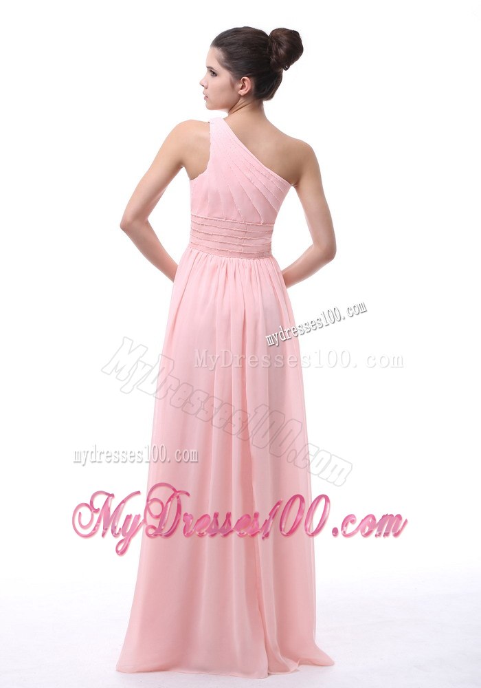 Baby Pink Single Shoulder Beaded Princess Dresses For Bridesmaid