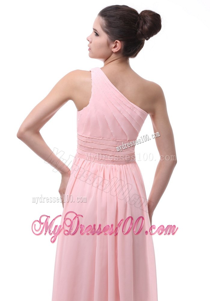 Baby Pink Single Shoulder Beaded Princess Dresses For Bridesmaid