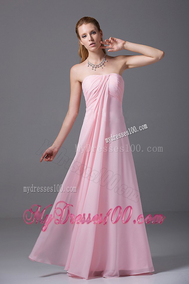 Baby Pink Strapless Sweetheart Ruching Ruffled Bridesmaid Dresses