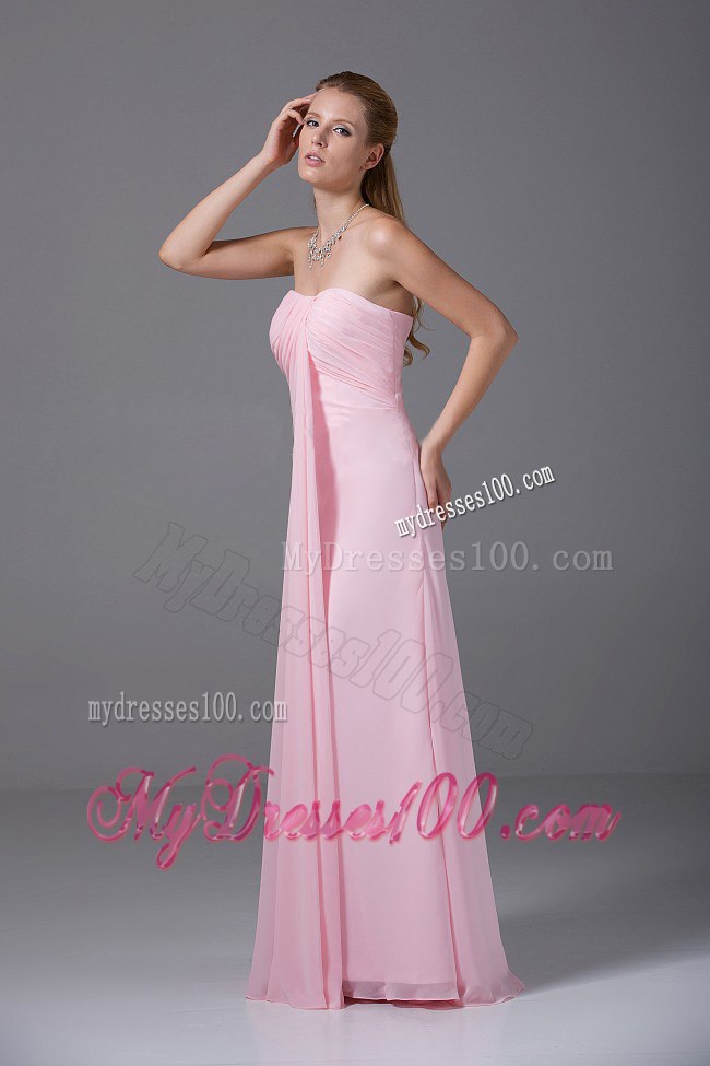 Baby Pink Strapless Sweetheart Ruching Ruffled Bridesmaid Dresses
