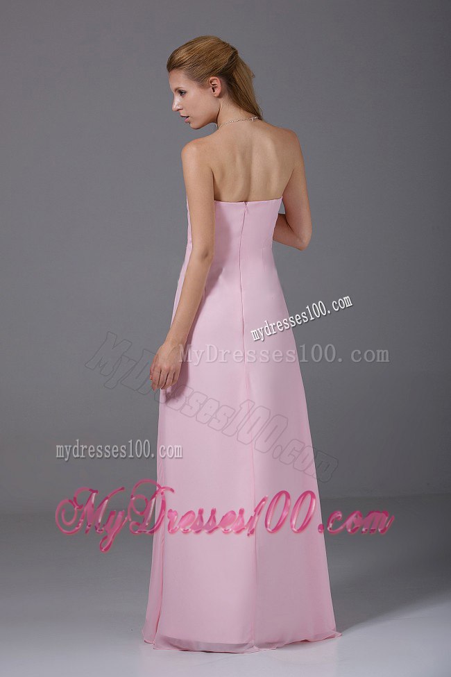 Baby Pink Strapless Sweetheart Ruching Ruffled Bridesmaid Dresses