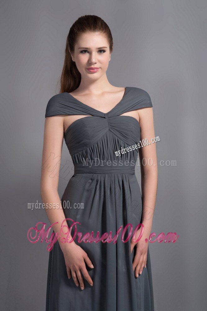 Off the Shoulder Pleated Empire Bridesmaid Dresses in Grey