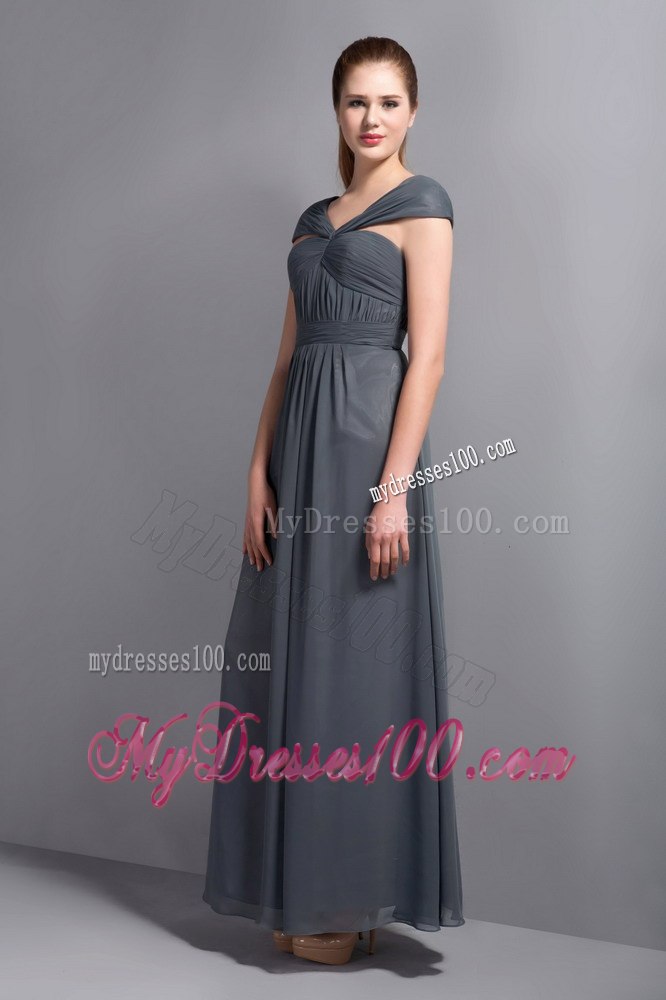 Off the Shoulder Pleated Empire Bridesmaid Dresses in Grey