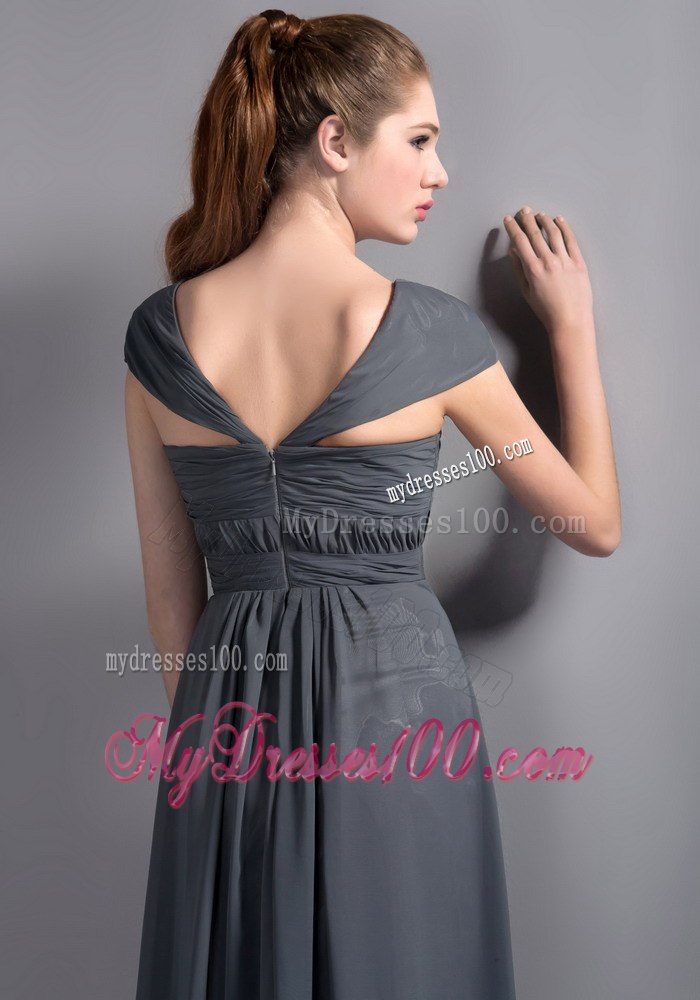 Off the Shoulder Pleated Empire Bridesmaid Dresses in Grey