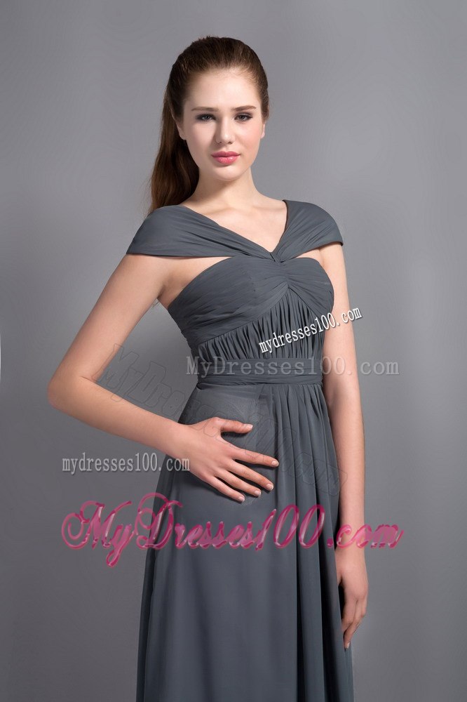 Off the Shoulder Pleated Empire Bridesmaid Dresses in Grey