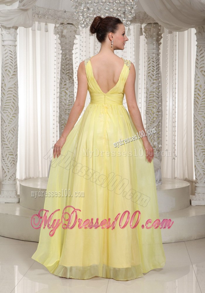 Deep V-neck Empire Pleated Yellow Junior Bridesmaid Dress with Sash