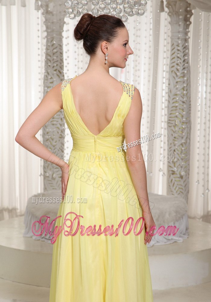 Deep V-neck Empire Pleated Yellow Junior Bridesmaid Dress with Sash