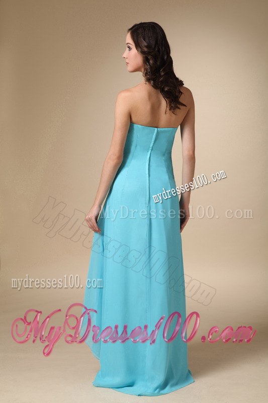 Teal High and Low Strapless Pleated Junior Bridesmaid Dress