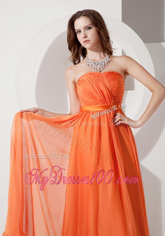 Strapless Orange Ruching Floor-length Dresses For Bridesmaid