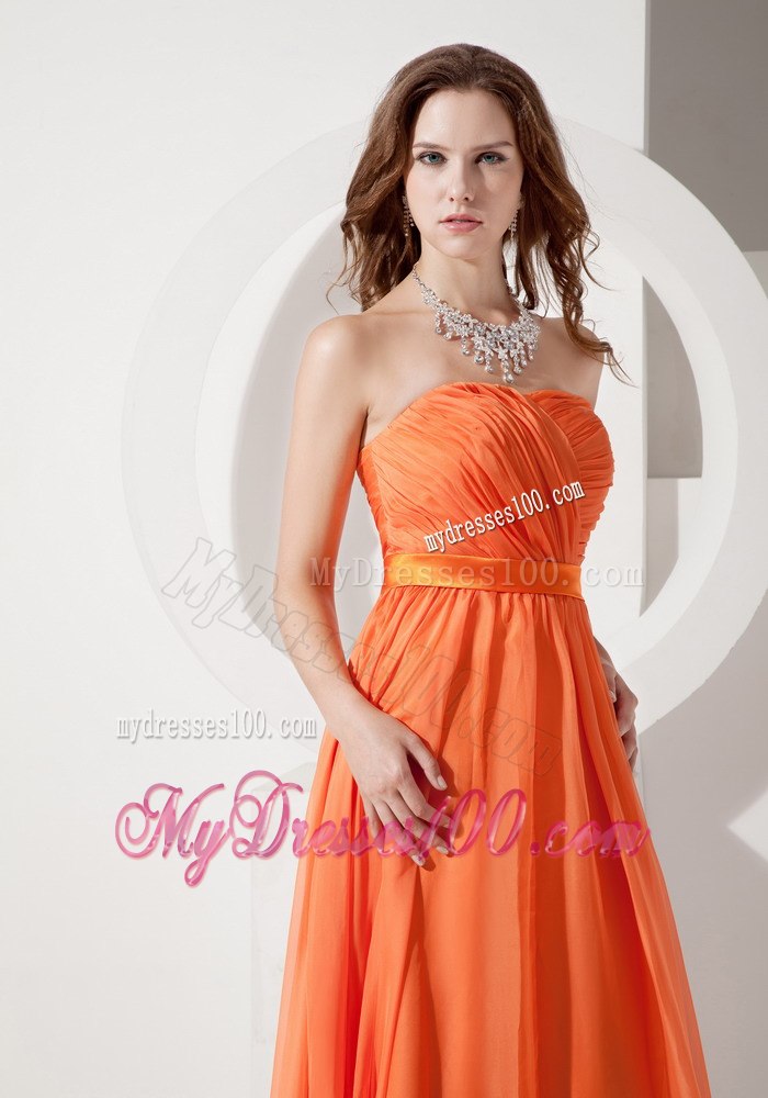 Strapless Orange Ruching Floor-length Dresses For Bridesmaid