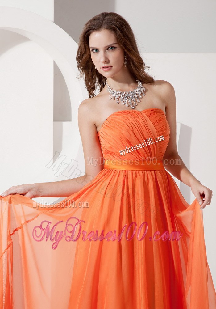 Strapless Orange Ruching Floor-length Dresses For Bridesmaid