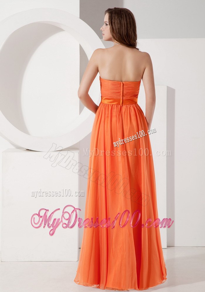 Strapless Orange Ruching Floor-length Dresses For Bridesmaid