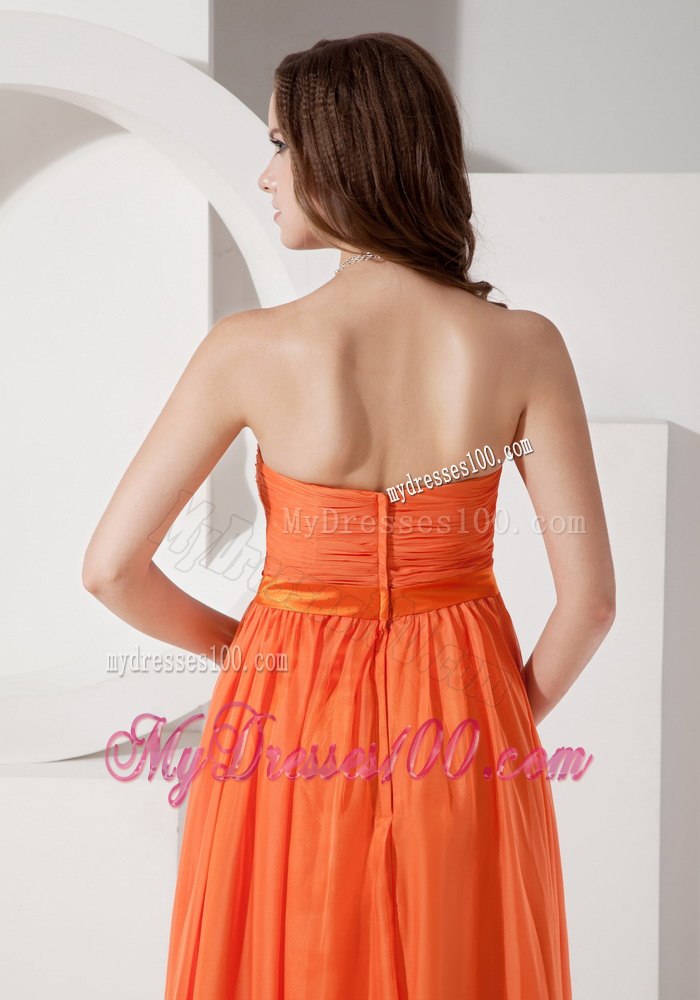 Strapless Orange Ruching Floor-length Dresses For Bridesmaid