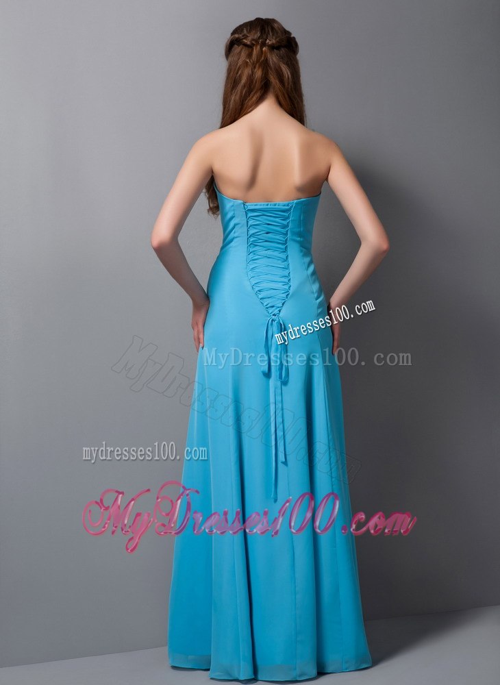 Sky Blue Strapless A-line Ruffled and Pleated Maid of Honor Dress