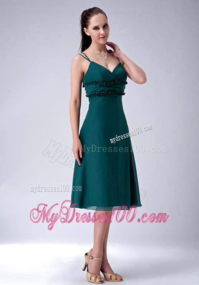 Popular Teal Empire Sweetheart Straps Beach Bridesmaid Dress Tea-length