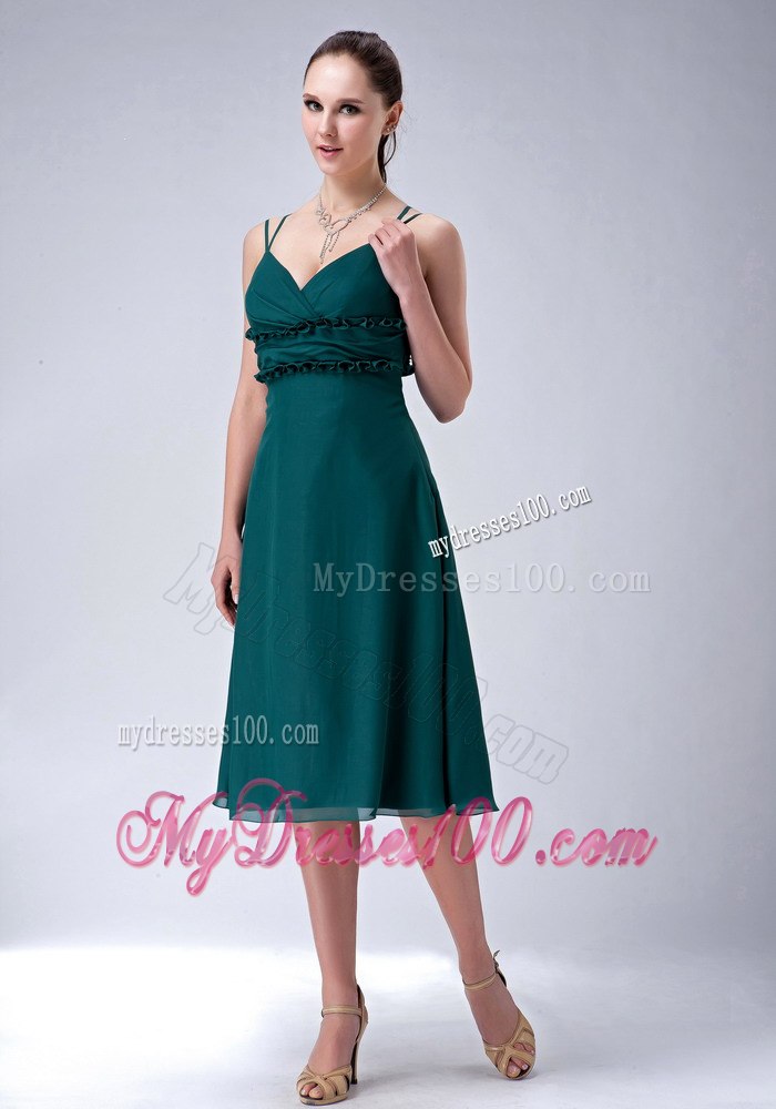 Popular Teal Empire Sweetheart Straps Beach Bridesmaid Dress Tea-length