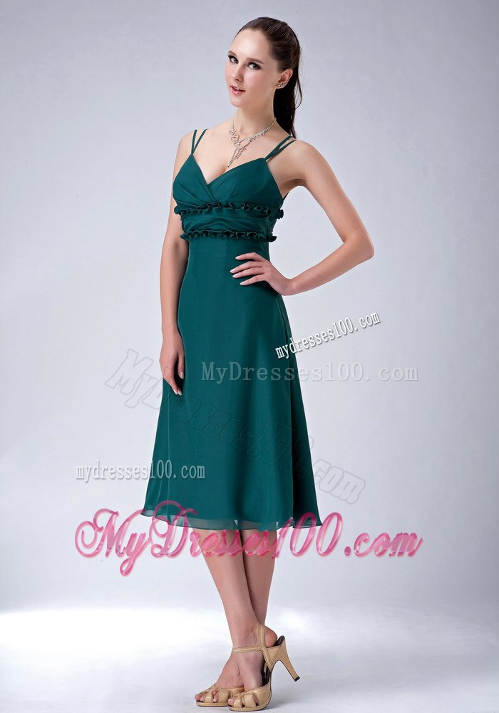 Popular Teal Empire Sweetheart Straps Beach Bridesmaid Dress Tea-length