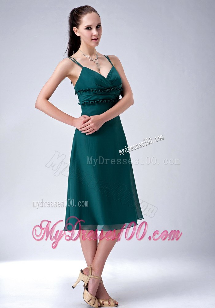 Popular Teal Empire Sweetheart Straps Beach Bridesmaid Dress Tea-length