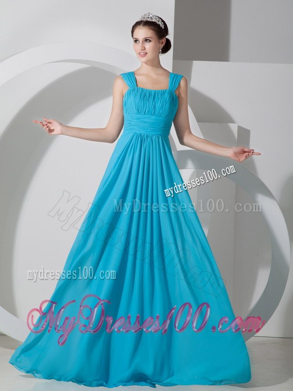 Turquoise Ruching Square Straps Floor-length Bridesmaid Dresses