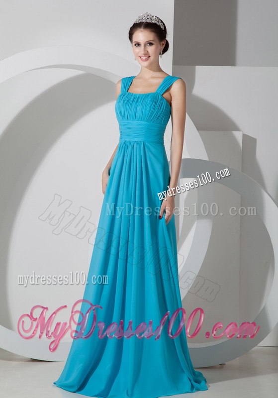 Turquoise Ruching Square Straps Floor-length Bridesmaid Dresses