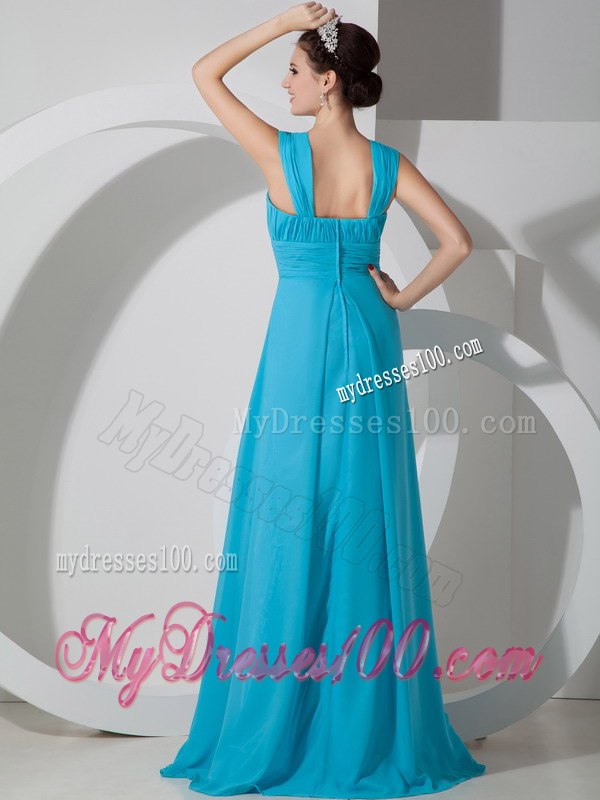 Turquoise Ruching Square Straps Floor-length Bridesmaid Dresses